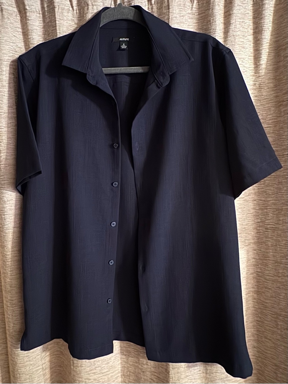 Alfani Men's Short-Sleeve Button-Down Shirt - Dark Navy/Black size medium